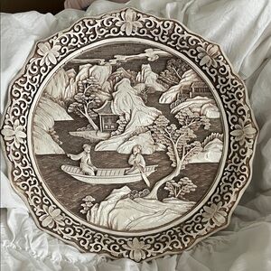 Decorative Ceramic Wall Plate in Brown and Cream - Brand